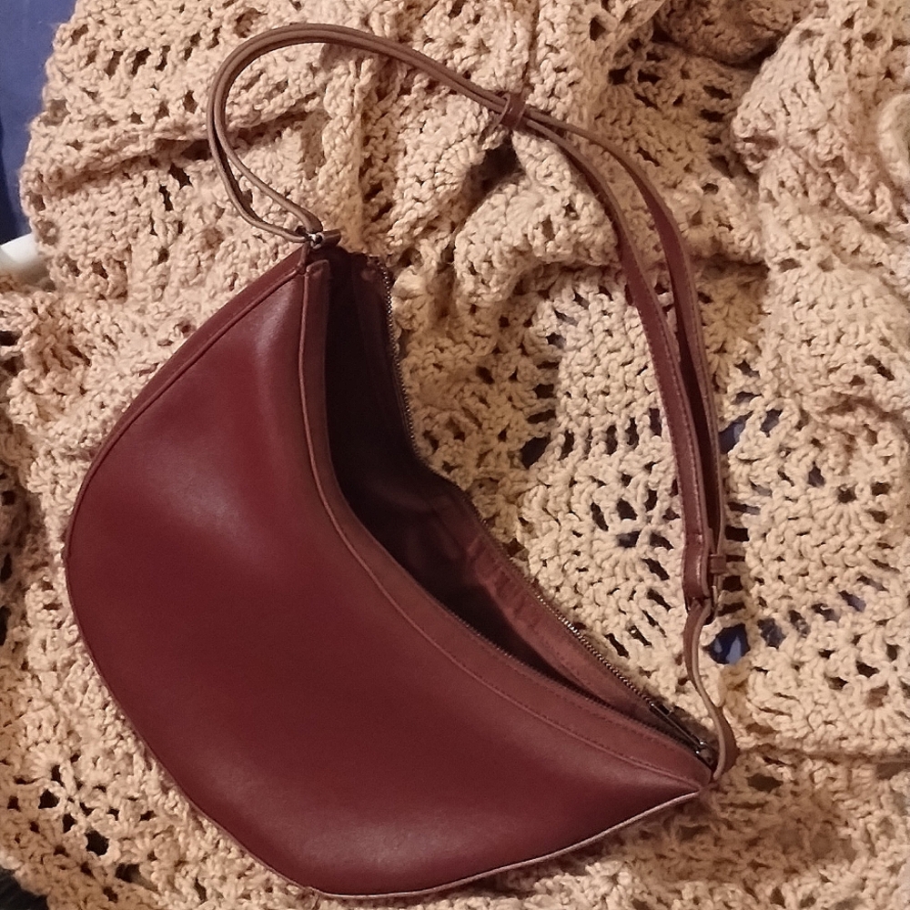 A New Day Faux Leather Curved Shoulder Bag Burgundy